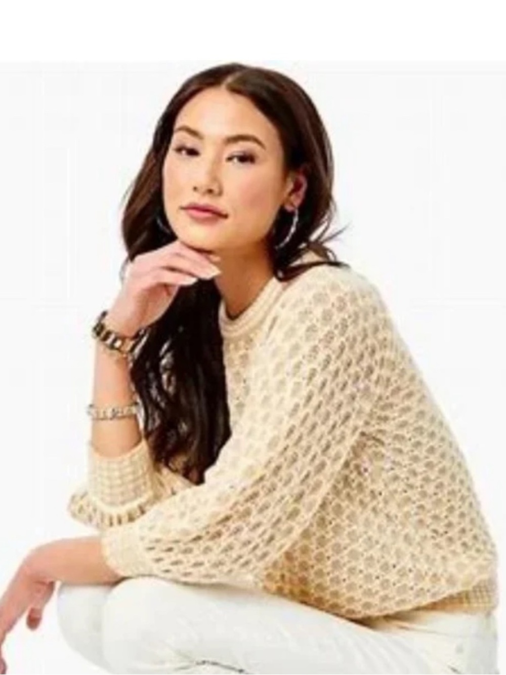 Lilly Pulitzer Corabelle Coconut Honeycomb Wool Blend Sweater Sz M 🧡🎀